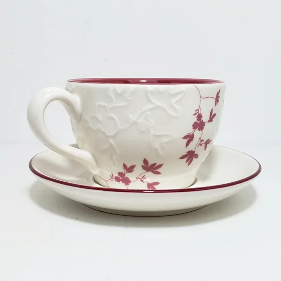 Starbucks 2006 Embossed Leaf Mug Cup and Saucer Pink Cream 9 oz - Picture 8 of 14